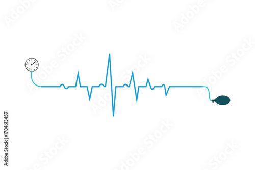 Heartbeat pulse monitoring and medical measuring equipment. Sphygmomanometer used to monitor heart with transparent backdrop vector concept.