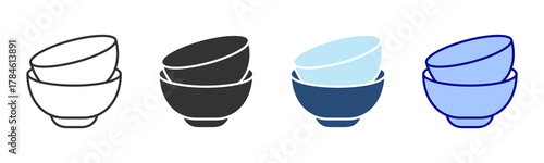 Bowl Icon Set. Designed In Multi Style