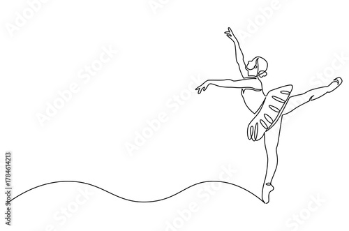 Continuous one line drawing of Ballet dancer. Single line drawing illustration of Female ballet dancer. Professional ballerina dancing ballet concept vector art. Doodle line illustration.