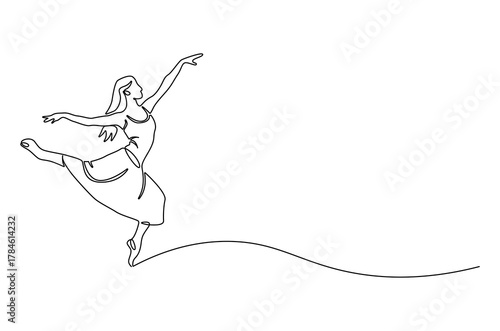 Continuous one line drawing of Ballet dancer. Single line drawing illustration of Female ballet dancer. Professional ballerina dancing ballet concept vector art. Doodle line illustration.