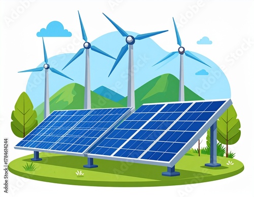 Flat Vector Illustration of Eco-Friendly Renewable Energy