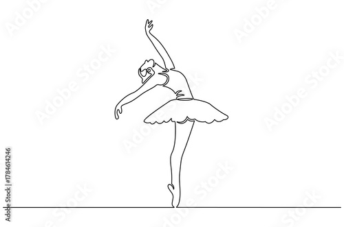 Continuous one line drawing of Ballet dancer. Single line drawing illustration of Female ballet dancer. Professional ballerina dancing ballet concept vector art. Doodle line illustration.