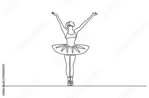 Continuous one line drawing of Ballet dancer. Single line drawing illustration of Female ballet dancer. Professional ballerina dancing ballet concept vector art. Doodle line illustration.