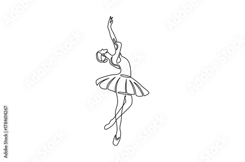 Continuous one line drawing of Ballet dancer. Single line drawing illustration of Female ballet dancer. Professional ballerina dancing ballet concept vector art. Doodle line illustration.