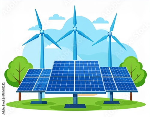 Flat Vector Illustration of Eco-Friendly Renewable Energy