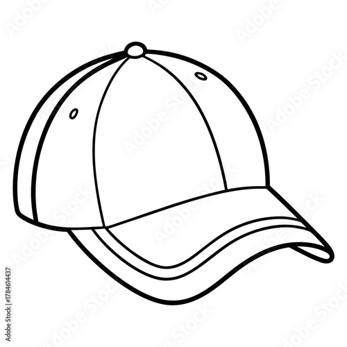 Simple black and white line drawing of a baseball cap