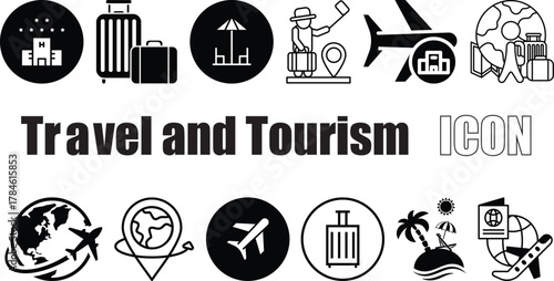 Travel and Tourism Icons Pack – Luggage, Flight, Hotel icon collection
