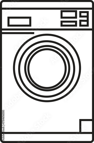 Black and White Line Art Icon of a Front-Loading Washing Machine Appliance for Laundry and Home Cleaning