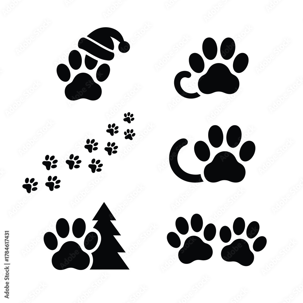 Fototapeta premium Dog & Cat Paw Christmas Silhouette Bundle