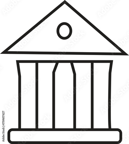 Minimalist Line Art Icon of a Classical Building with Pillars Representing Bank, Court, or Institution