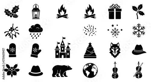 A collection of wintery elements for festive designs like christmas or any winter vacation