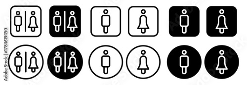 Toilet icon set with male and female restroom symbols. Simple WC vector illustration in minimal outline style.