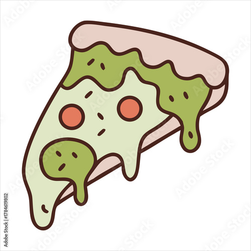 Tempting slice of pizza illustration with melted cheese for pizzeria promotions and food blogs