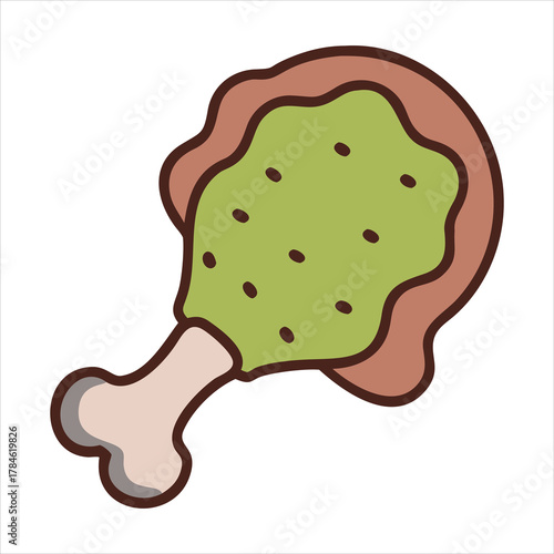 Juicy fried chicken drumstick illustration with crispy skin for barbecue invites and culinary designs