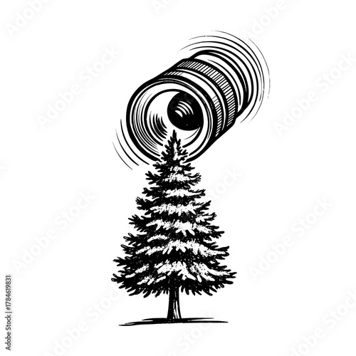 Cinematic lens focusing on a pine tree with sound waves concept of Sundance Film Festival  