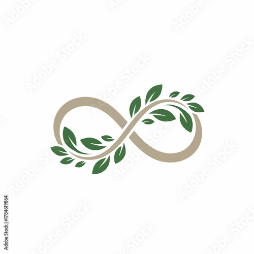 Infinity symbol intertwined with green leaves representing nature and eternity.