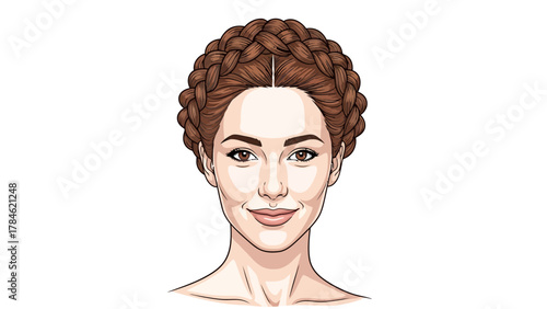 A pixel art portrait of a woman with braided hair and makeup