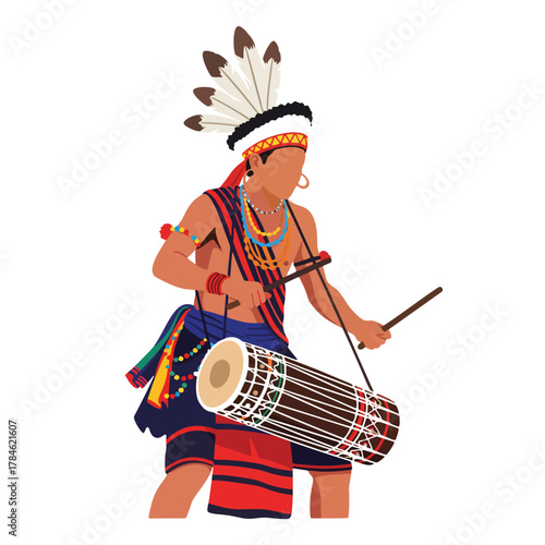 Garo Drummer Performing in Wangala Harvest Festival, Meghalaya India