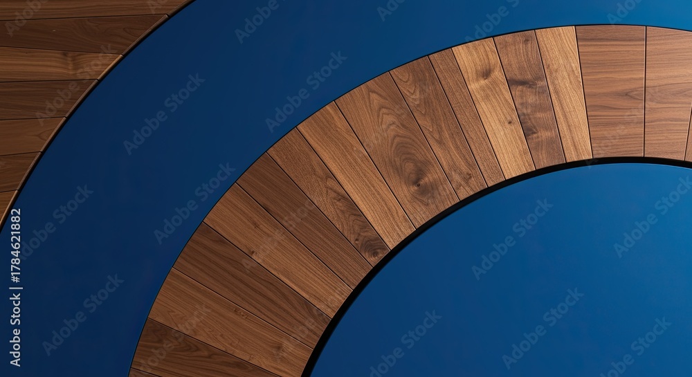 Obraz premium Abstract wooden curves against a bold blue backdrop emphasizing modern design elements