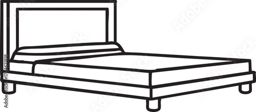 Bed vector illustration: line art bed frame with headboard eps silhouette