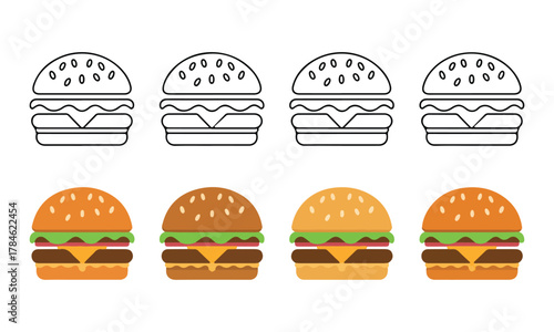 Hamburger icon set: outline and vivid flat designs