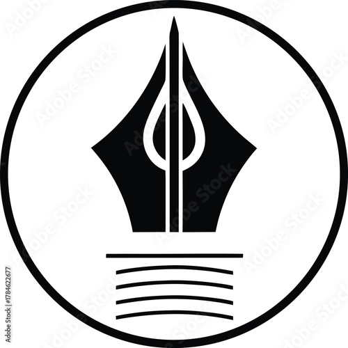 Pen Nib and Paper Silhouette in Circle