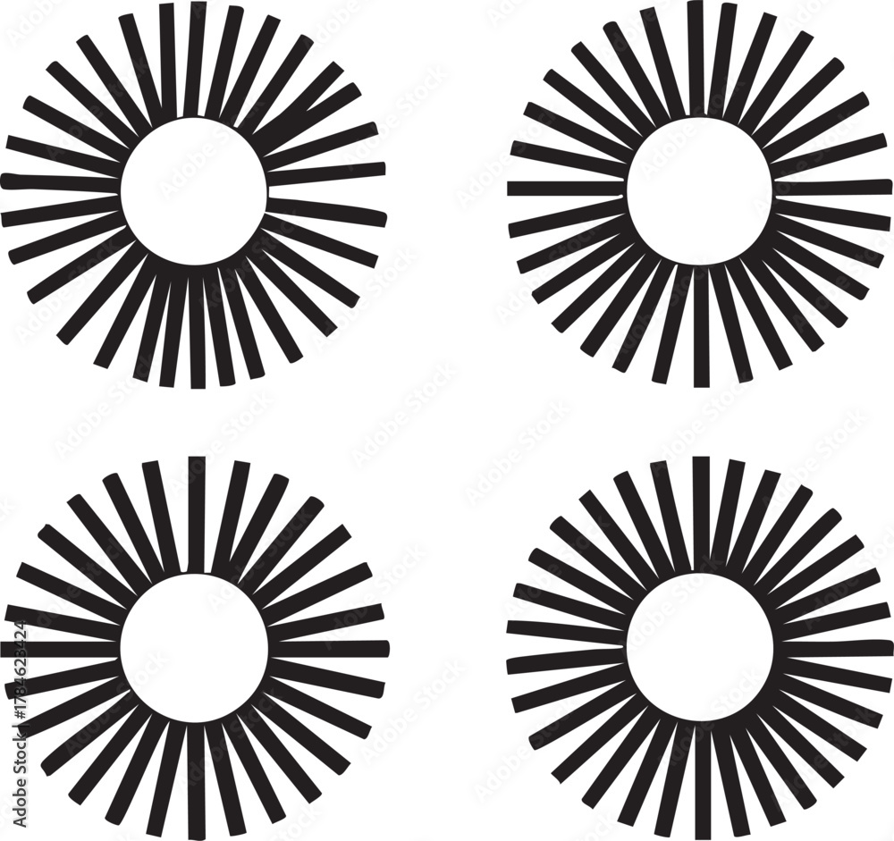 Fototapeta premium Black and white radial lines vector graphic - abstract circular design eps silhouette