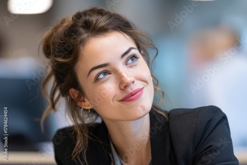 Wallpaper Mural A friendly woman tilts her head slightly while speaking, showing engagement and openness in conversation. Torontodigital.ca