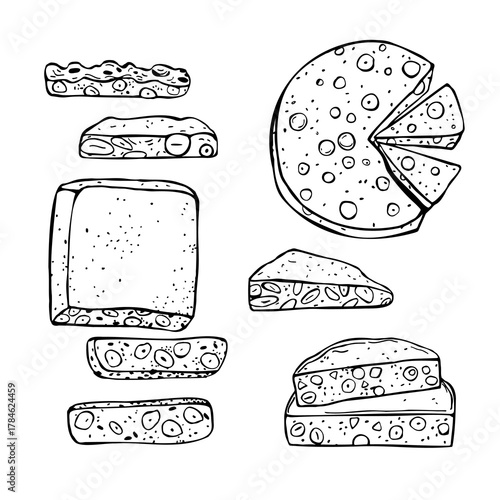 Hand-drawn panforte, traditional Italian dessert. Vector sketch illustration.