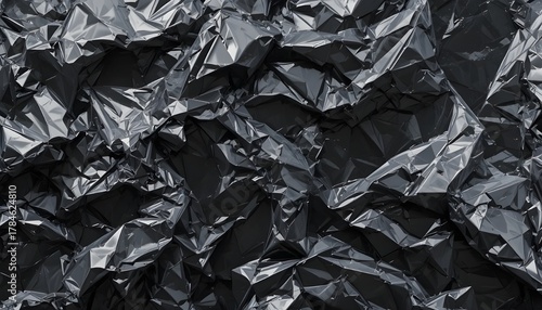 plastic overlay texture of realistic crumpled transparent plastic film wrap on black background,wrinkled stretched plastic effect.