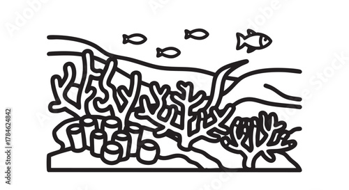 19. coral reef marine ecosystem outline icon vector
