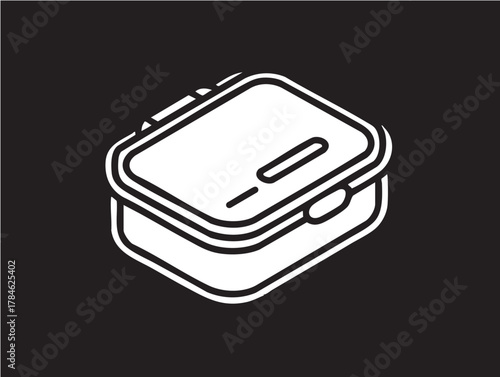 Vector illustration: white bento box lunch container on black background eps silhouette