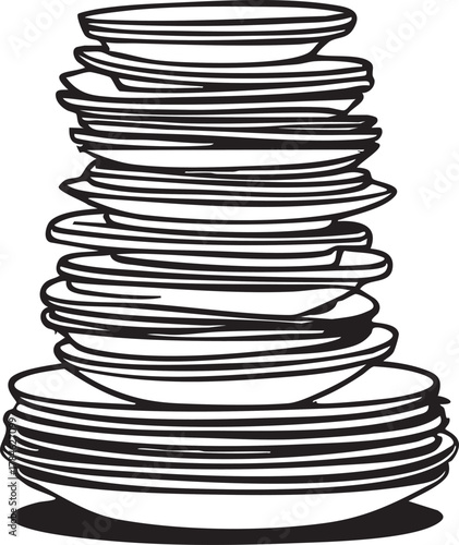 Stack of dishes vector illustration: clean plates clipart eps silhouette