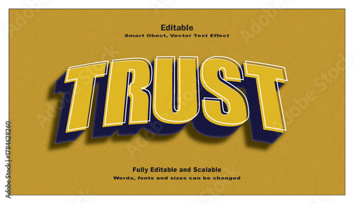 Trust text effect loyalty, faith, belief, confidence and reliability typography design.