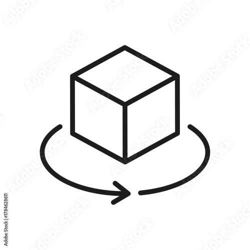 Rendering, 3d render, 3d object, 3d rotation, 3d modelling, geometric, dimension outline icon. 3d cube line icon. Cube Reload Line Icon. 3D Object, Module Bundler Icon.