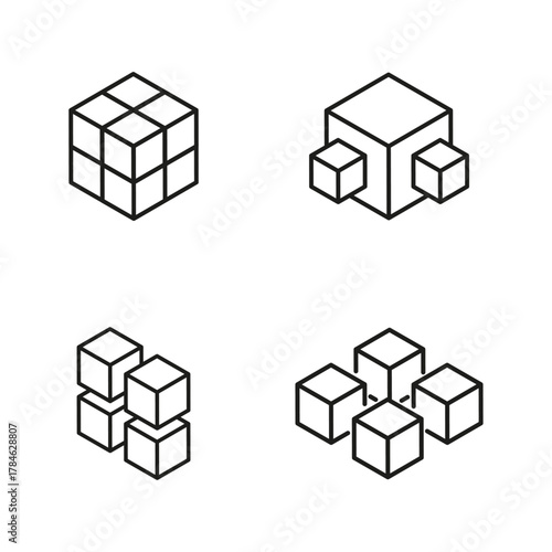 Abstract vector illustration of stacked cubes. Futuristic Qubit Cubes Vector for Quantum Computing Concepts. Sugar cubes icon ‍set vector. Box icon set in line style. Vector illustration