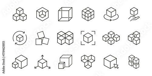 Abstract vector illustration of stacked cubes. Futuristic Qubit Cubes Vector for Quantum Computing Concepts. Sugar cubes icon ‍set vector. Box icon set in line style. Vector illustration
