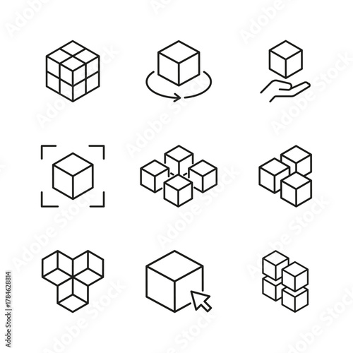 Abstract vector illustration of stacked cubes. Futuristic Qubit Cubes Vector for Quantum Computing Concepts. Sugar cubes icon ‍set vector. Box icon set in line style. Vector illustration