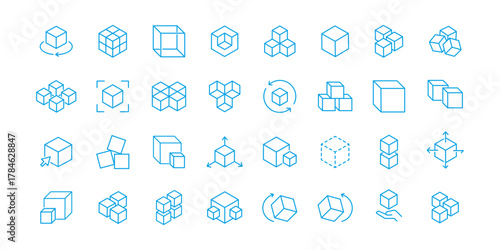 Abstract vector illustration of stacked cubes. Futuristic Qubit Cubes Vector for Quantum Computing Concepts. Sugar cubes icon ‍set vector. Box icon set in line style. Vector illustration