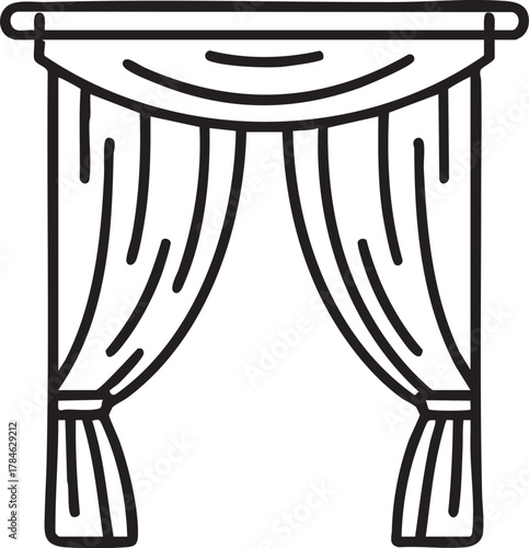 Curtain vector illustration: black and white outline graphic eps silhouette
