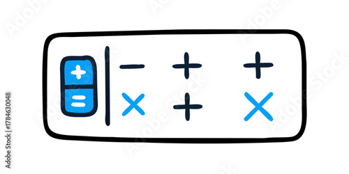 Blue calculator and math symbols doodle plus minus