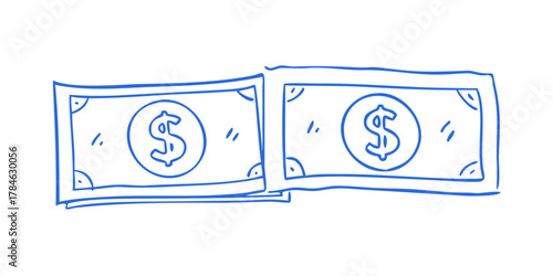 Blue dollar bills with dollar signs money currency