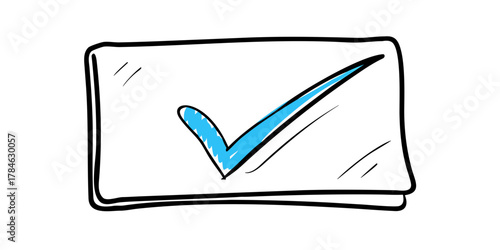 Blue check mark doodle on white background tick correct