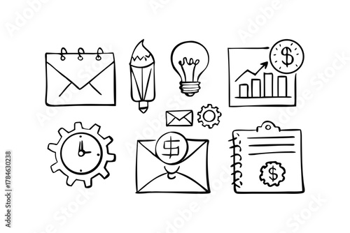 Business icons calendar lightbulb gear clock and money