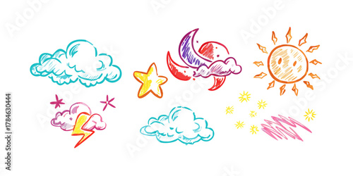 Cartoon weather icons with transparent background comic