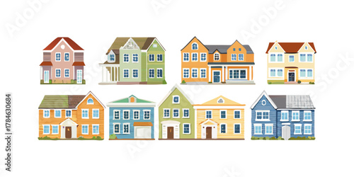 Collection of Colorful Houses with Transparent Background