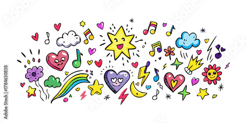 Colorful cartoon doodle icons with transparent background 3