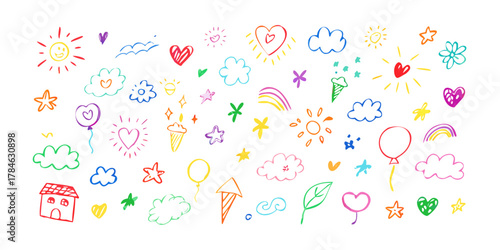 Colorful doodle collection of playful icons hand-drawn