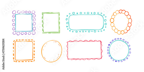 Colorful doodle frames with playful borders purple