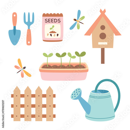 springtime set of gardening tools